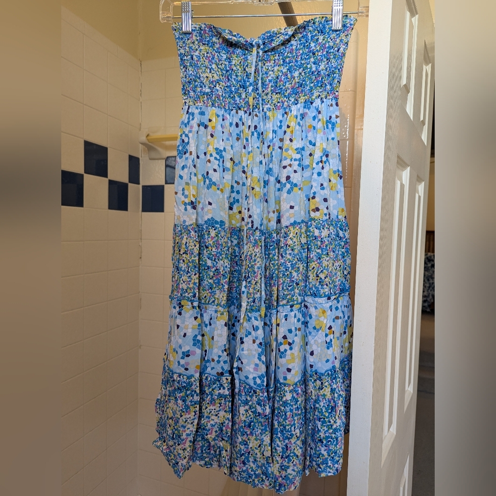 Etam Smocked Waist Floral Tiered Skirt Size S